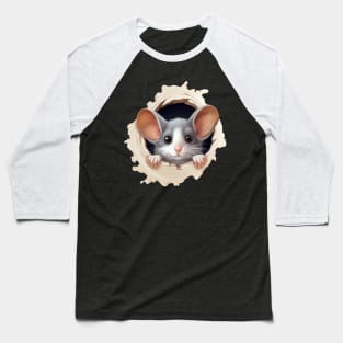 Cute Mouse Peeking Out of Hole Baseball T-Shirt